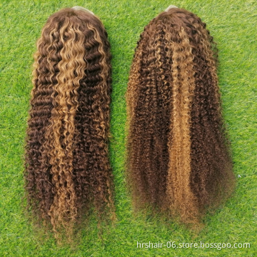 deep kinky curly piano highlight 4/27 color frontal wig silky Virgin Cuticle Aligned Brazilian Human Hair wig for black woman